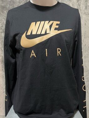 Nike Black Long Sleeve Shirt with Gold Swoosh Reflective Front And Sleeves